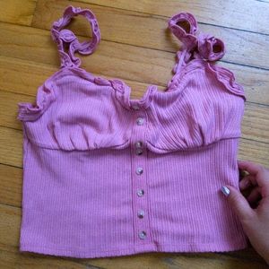 F21 forever 21 ruffle pink crop top